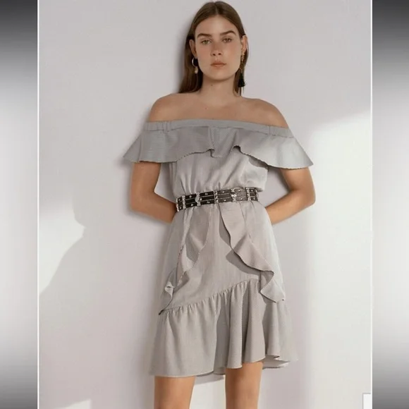 Maje Rigate Off Shoulder Striped Ruffle Dress - Picture 4 of 16